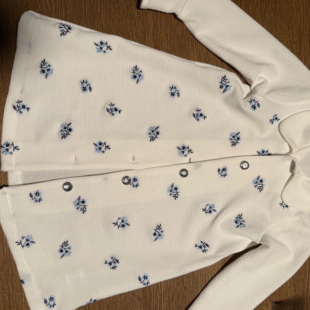 Charming White Coat with Blue Floral Pattern